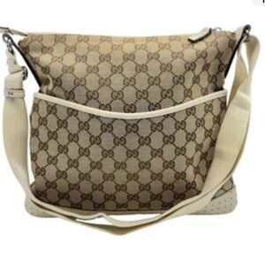 Auth Gucci GG Canvas 2Way Beige/ White Shoulder Bag